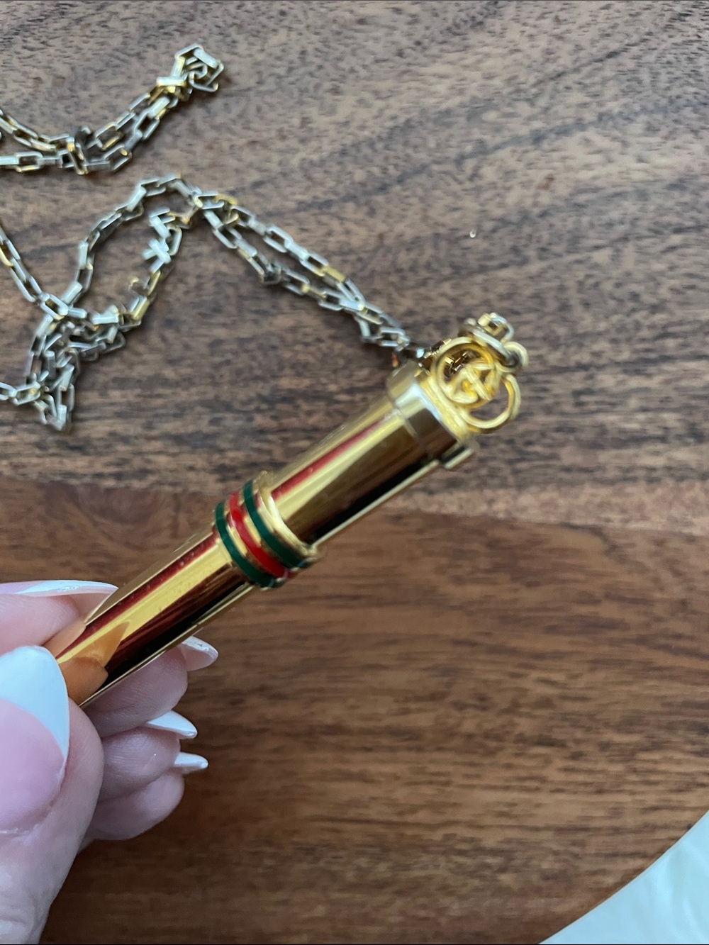 GUCCI Vintage Sherry Line Gold Tone Perfume Bottle Pendant Necklace w/Box - Picture 9 of 10